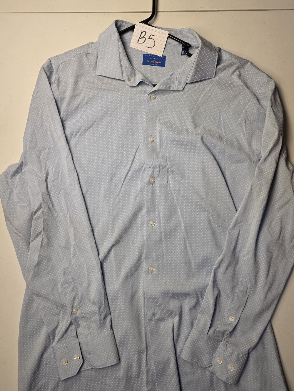 Perry Ellis Light Blue Microdot Long-Sleeve Dress Shirt